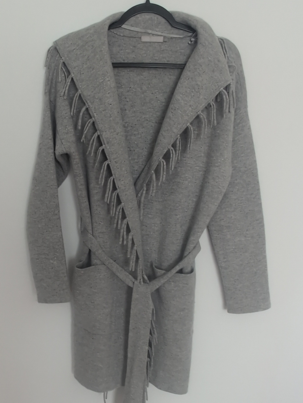 J McLaughlin Women's Gray Fringe Hooded Belted Cardigan